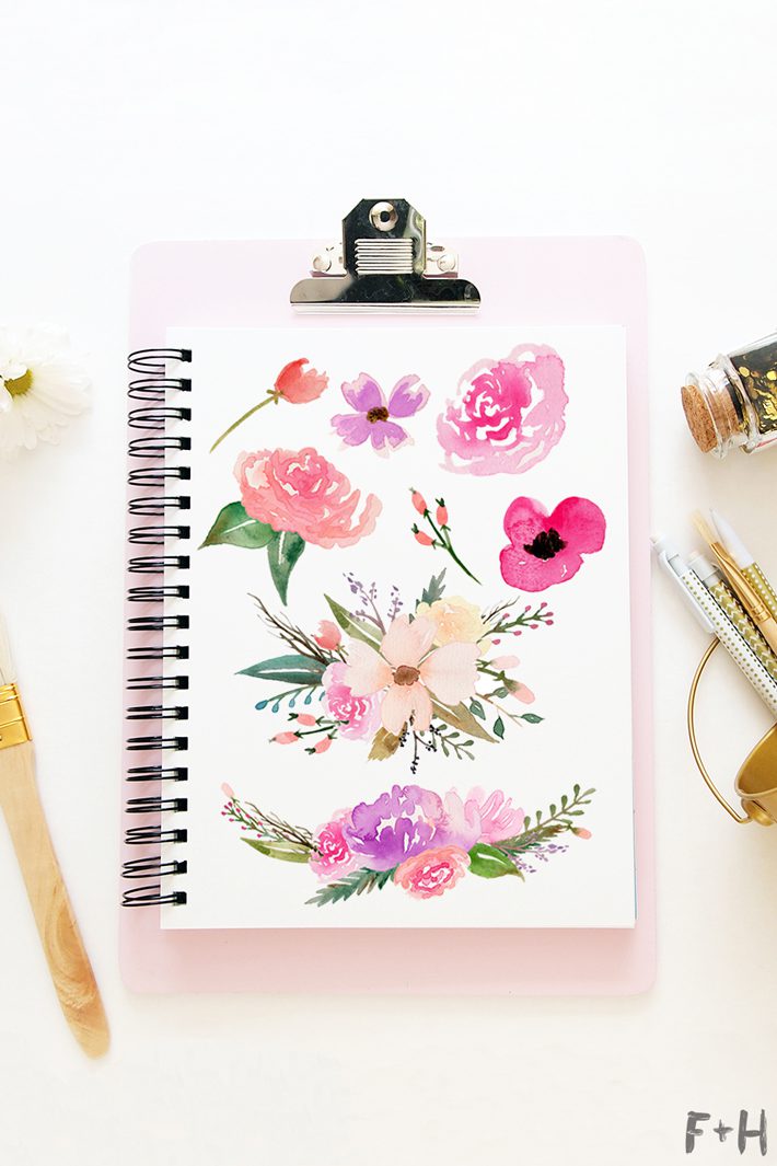 free watercolor flower graphics from fox hazel