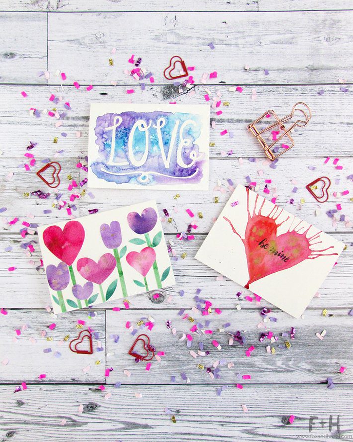 3 easy to make watercolor valentines cards fox hazel