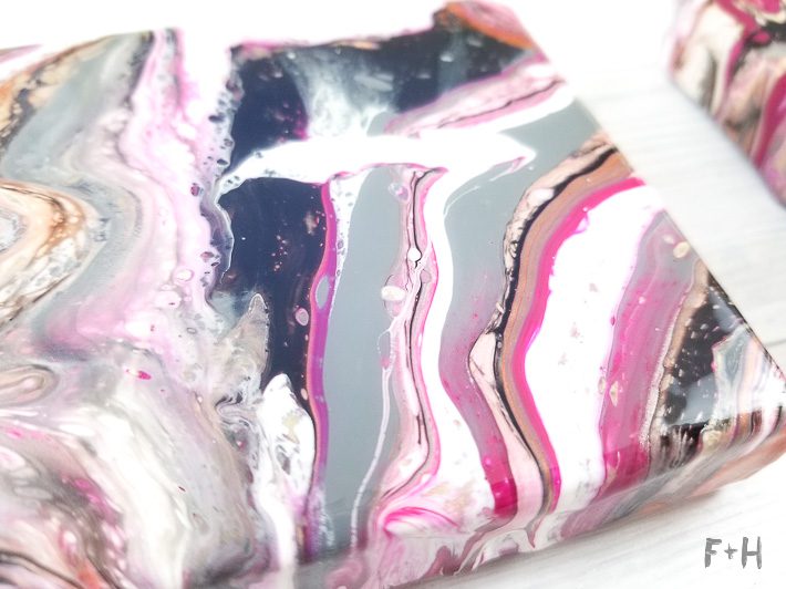 acrylic paint pouring triptych canvases